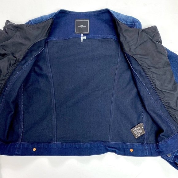 7 for All Mankind Studded Leather Open Front Denim Jacket Blue & Black Size L - Picture 5 of 8